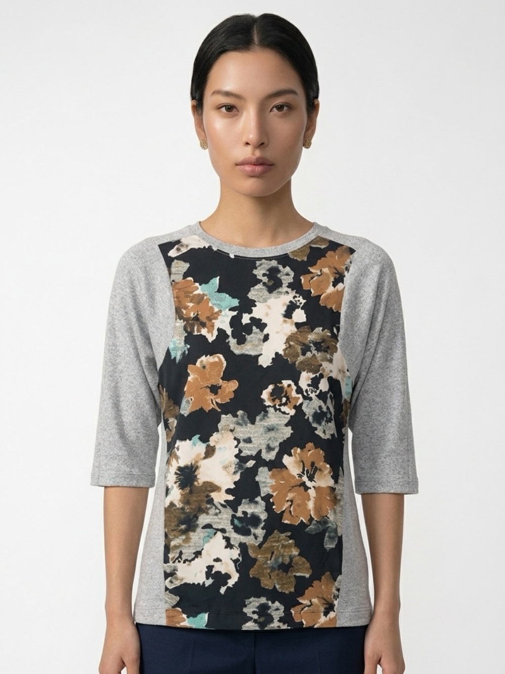 ZARA | Floral Front Top Gray Sleeves Size Small
